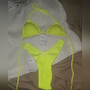BNWT San Lorenzo Womens Thong High Rise Neon Yellow Bikini